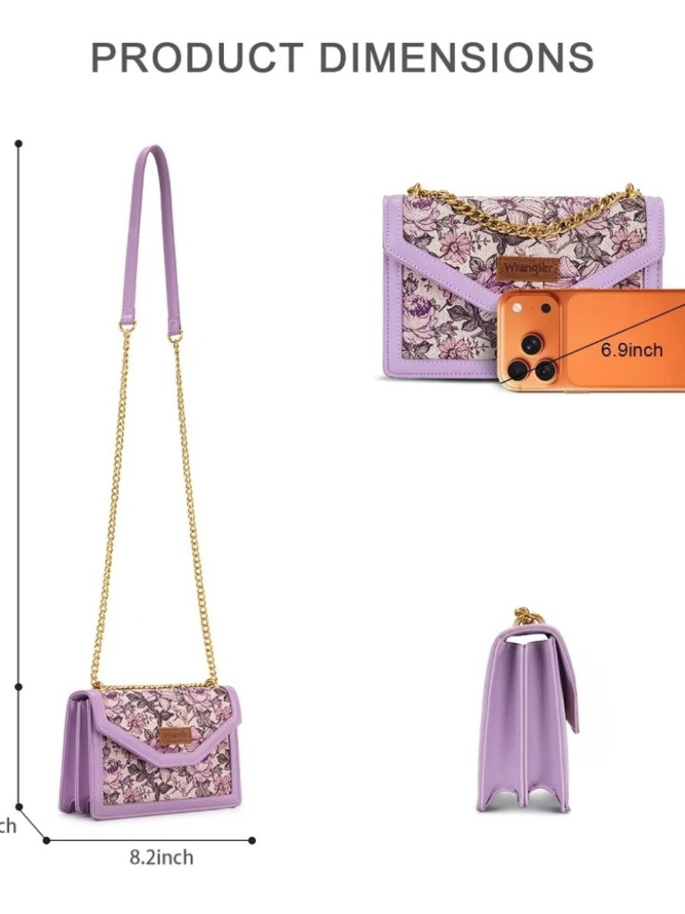 Wrangler Floral Print Chain Crossbody Bag Light Purple - Picture 4 of 8